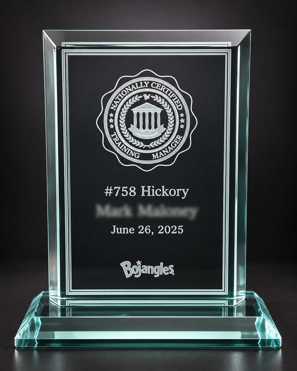 Glass recognition award for Bojangles