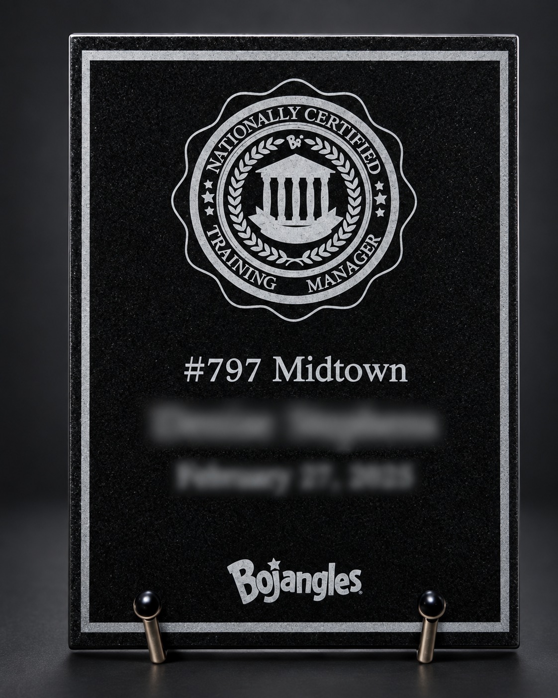 Black award plaque for Midtown Bojangles