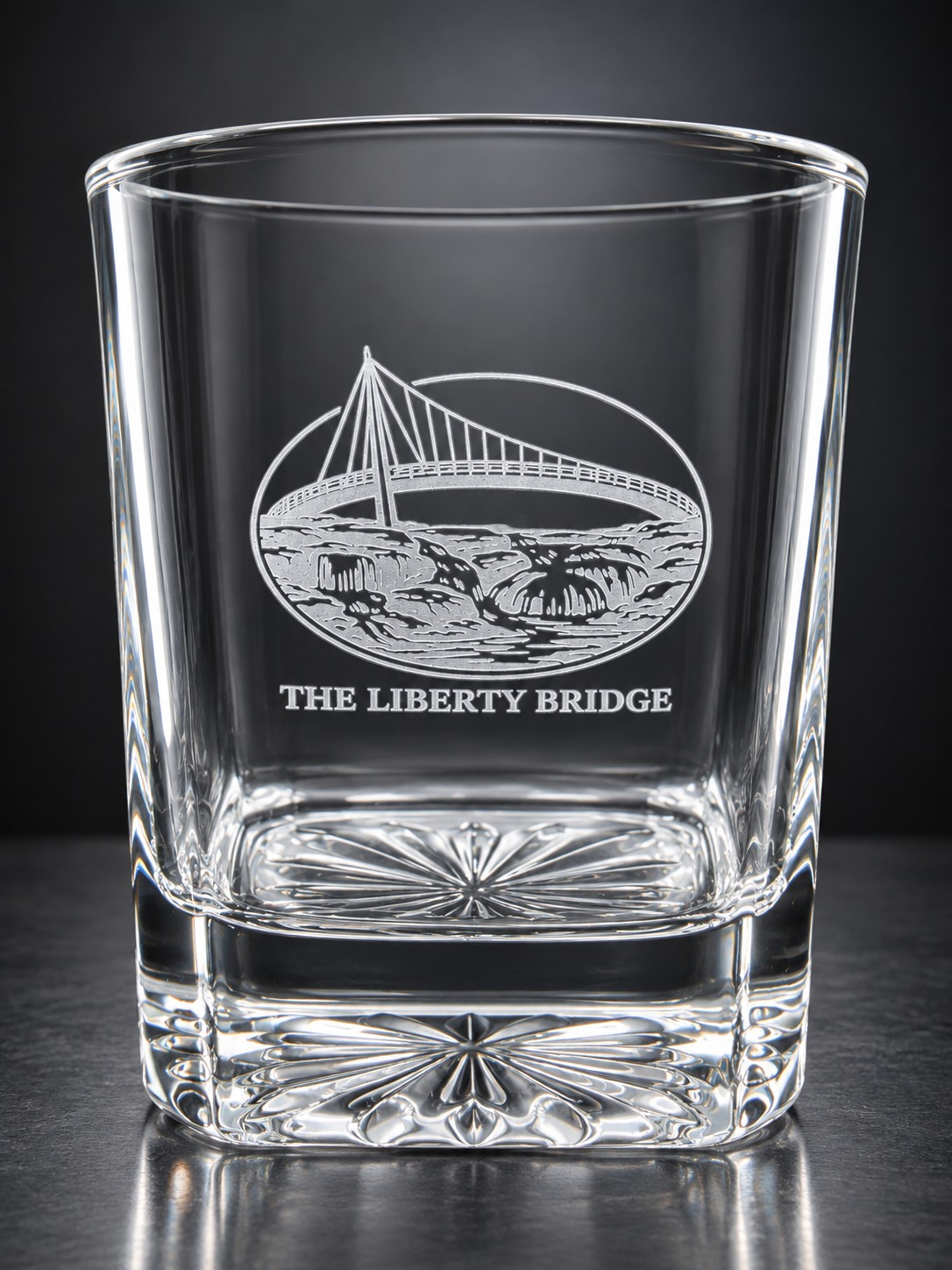 Liberty Bridge engraved glass
