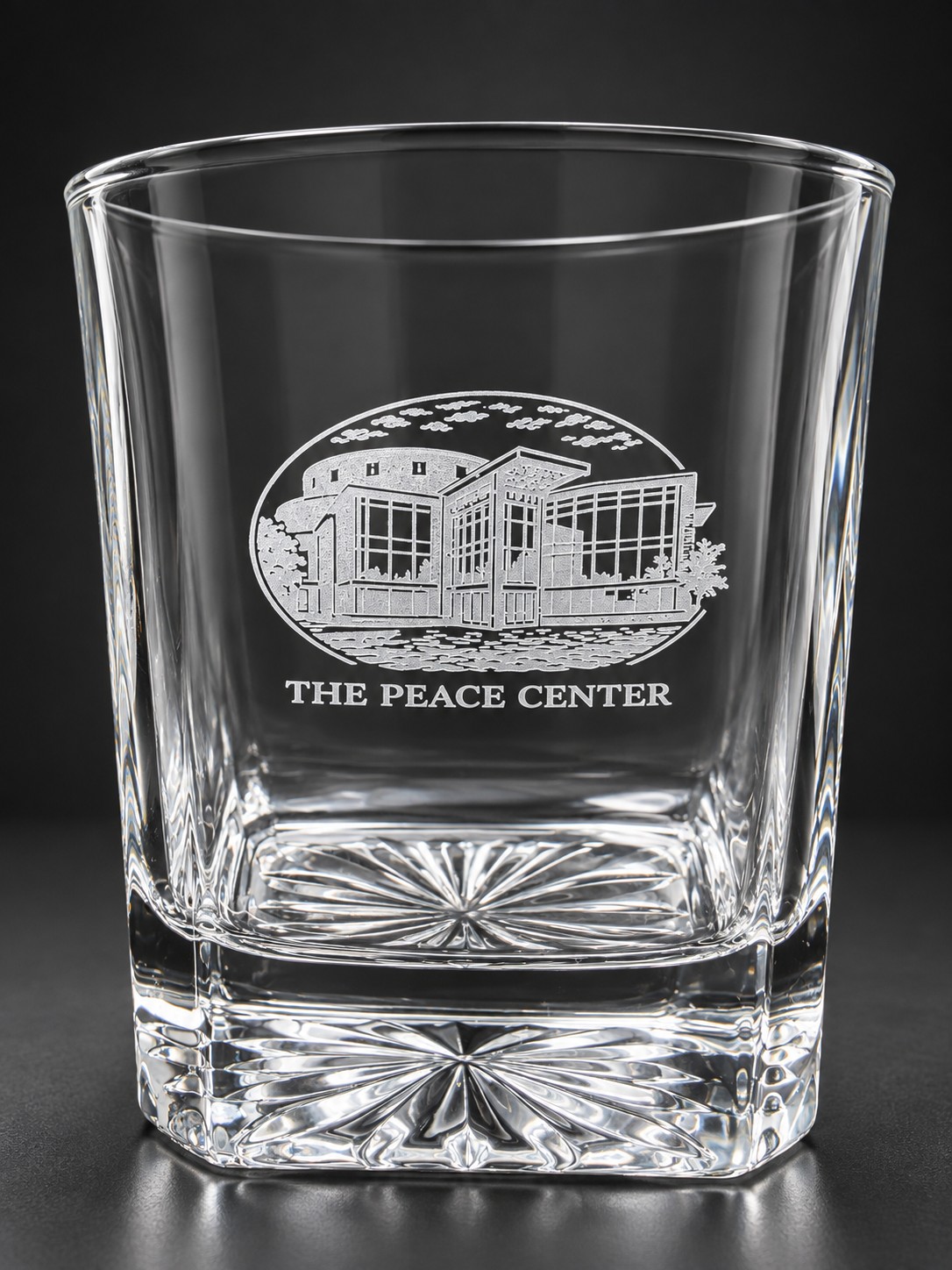 Peace Center engraved glass