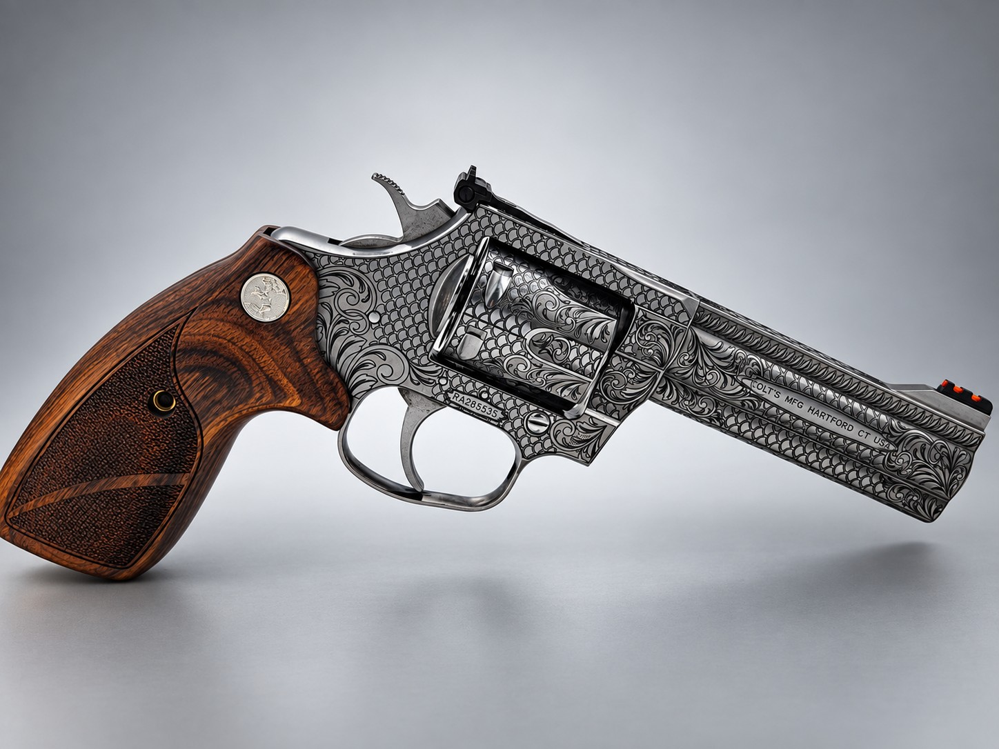 Detailed Colt revolver engraving