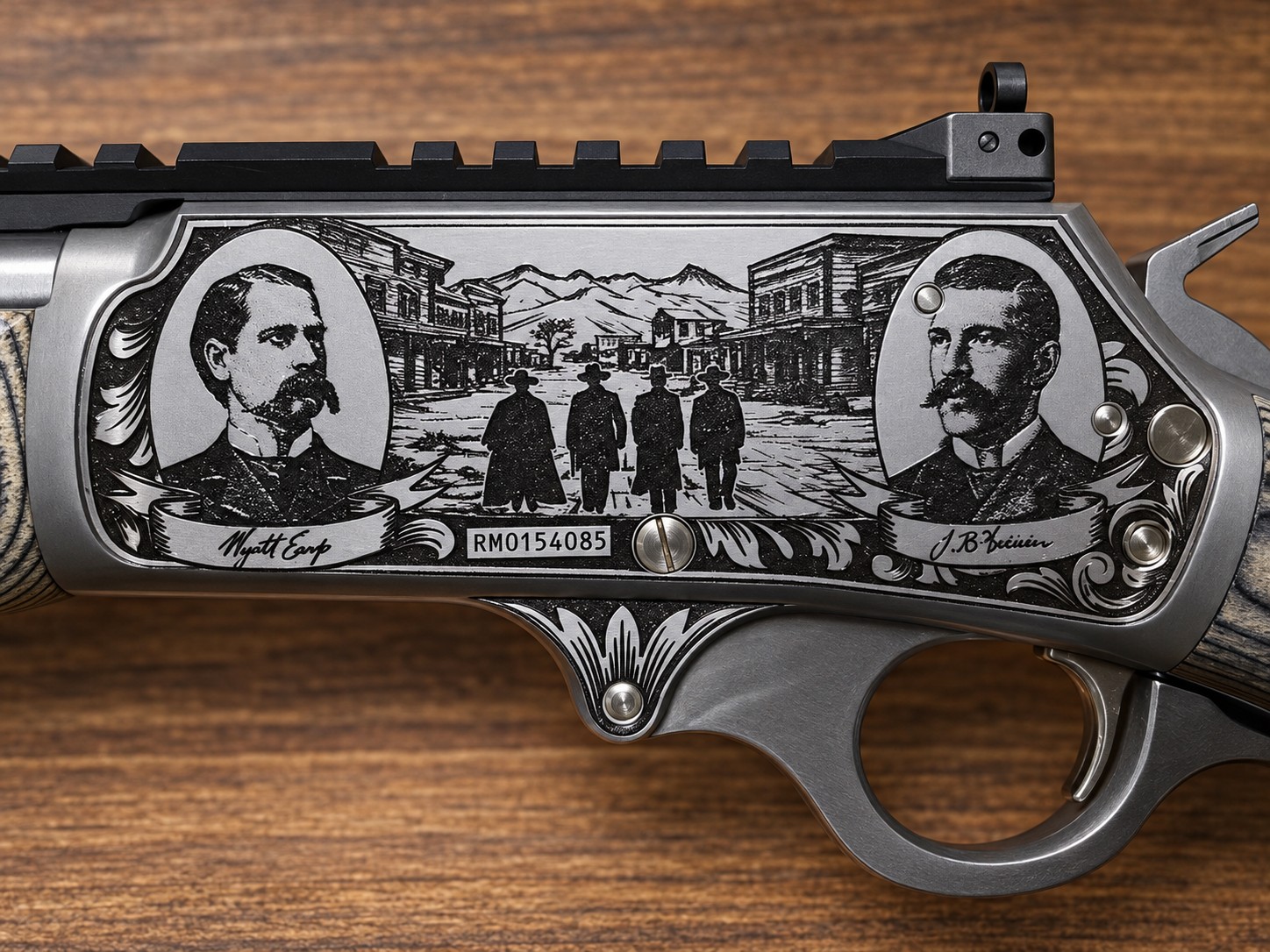 Finished western themed rifle receiver engraving