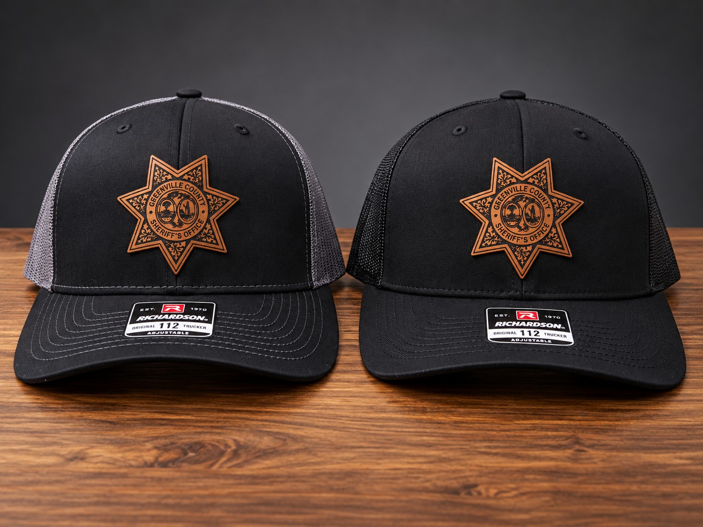 Greenville County leatherette patch hats